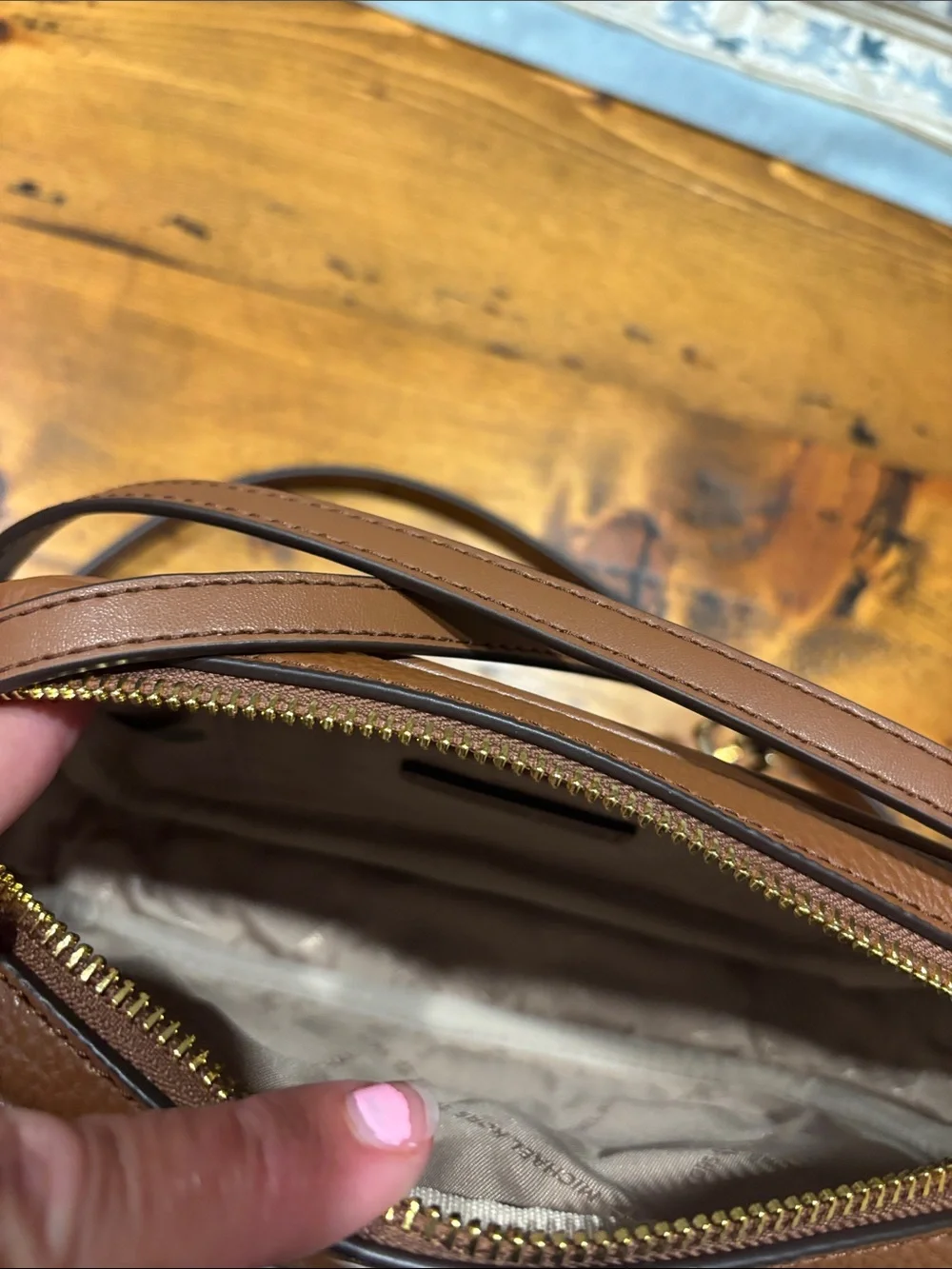Michael Kors Brown and Dark Brown MK Logo Messenger Bag